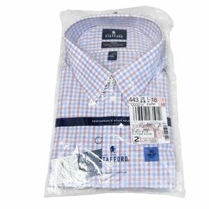 Stafford Men's blue/tan and White Plaid Dress Shirt NEW Travel SZ 36/37 BIG 20
